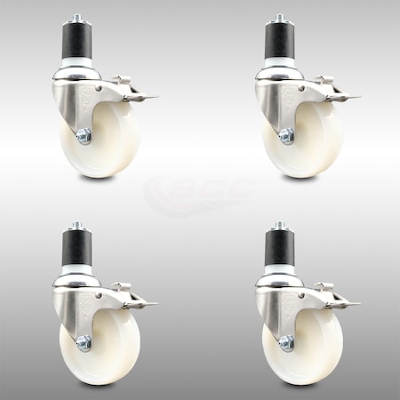 Service Caster 4 Inch 316SS Nylon Wheel Swivel 1-7/8 Inch Expanding Stem Caster Set Lock Brake SCC-SS316TTLEX20S414-NYS-178-4